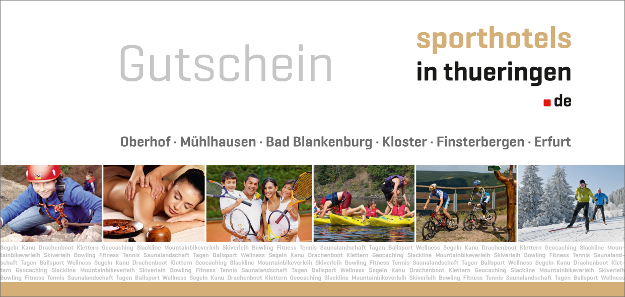 Gutschein für die Sporthotels in Thüringen wahlweise für Oberhof, Mühlhausen, Bad Blankenburg, Kloster, Finsterbergen oder Erfurt